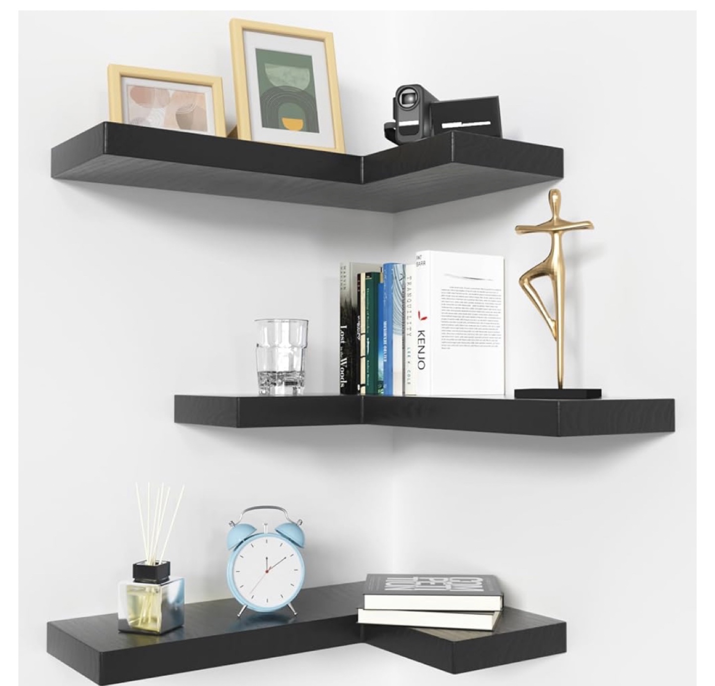 Nature's Source 3-Tier Corner Floating Shelves - Black