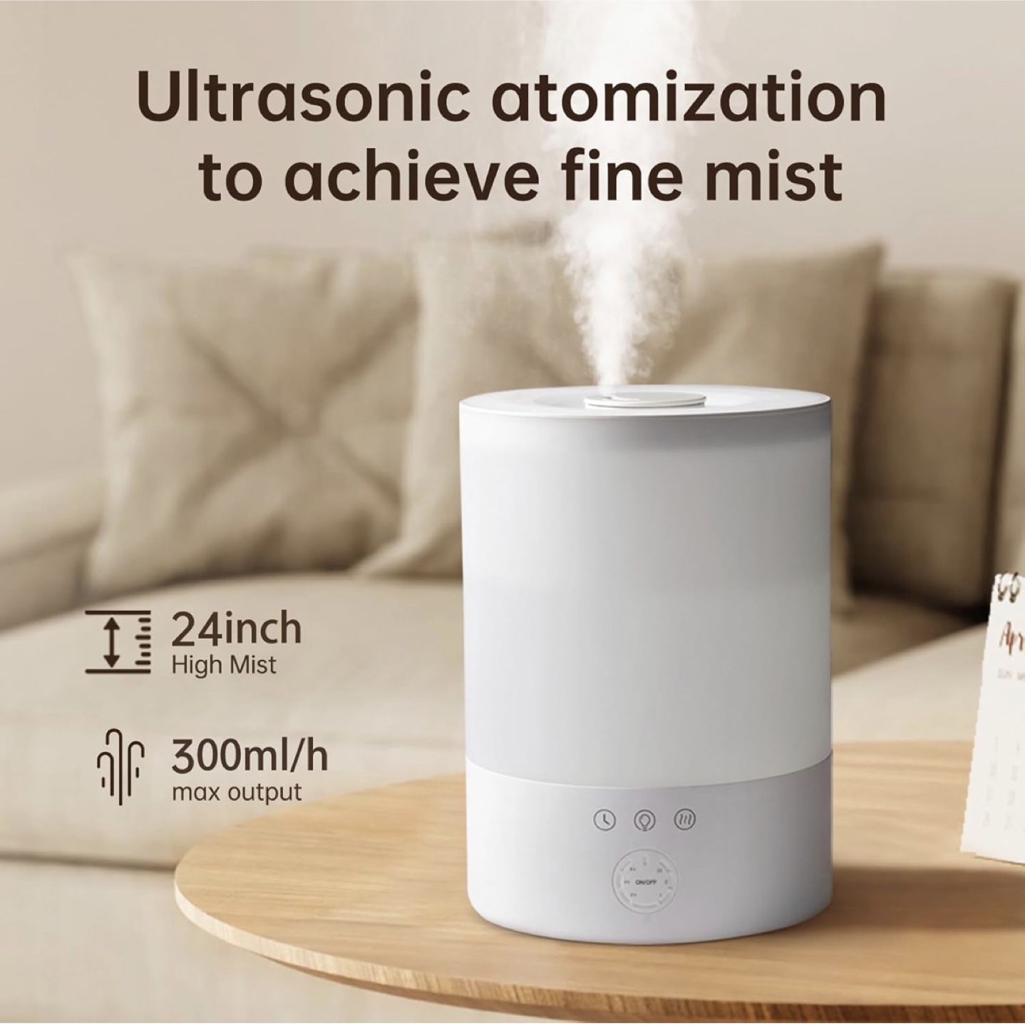 Yogín Ultrasonic Humidifier - 300ml/h Output, 350 sq ft Coverage