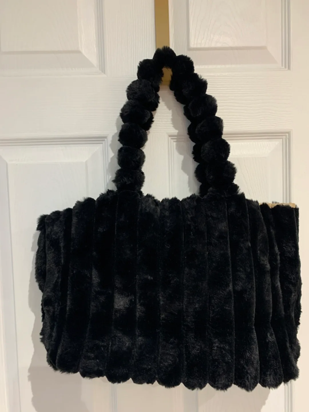 Black Fluffy Pom Pom Tote Bag thumbnail