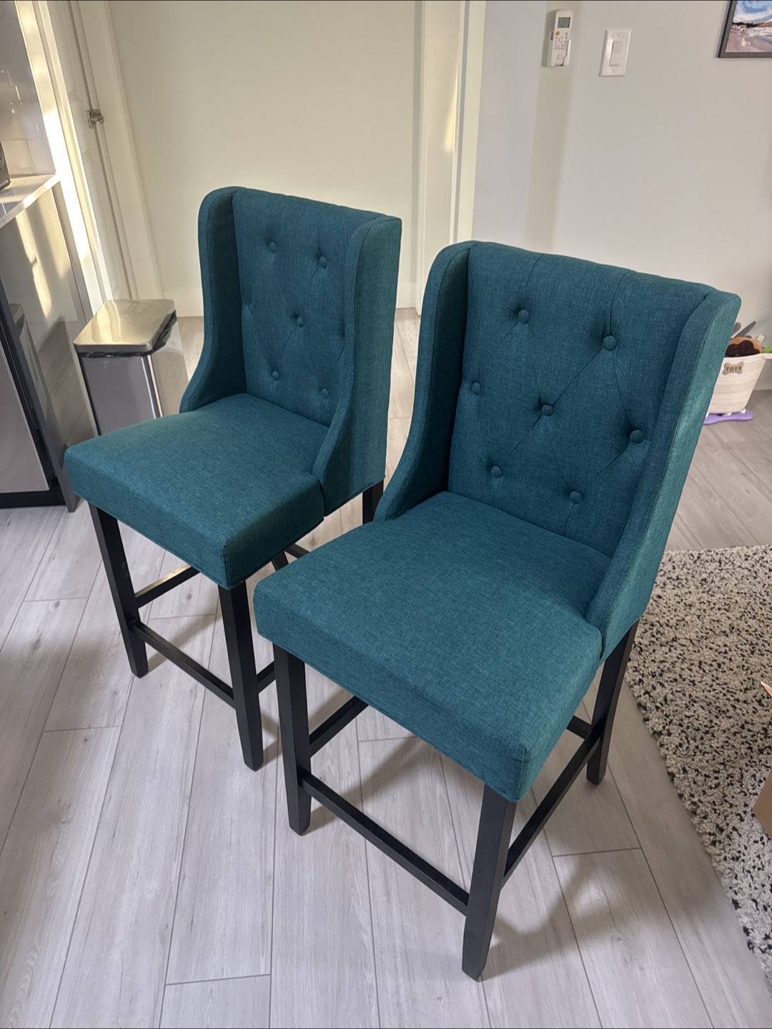 Pair of Teal Upholstered Wingback Bar Stools - photo 2