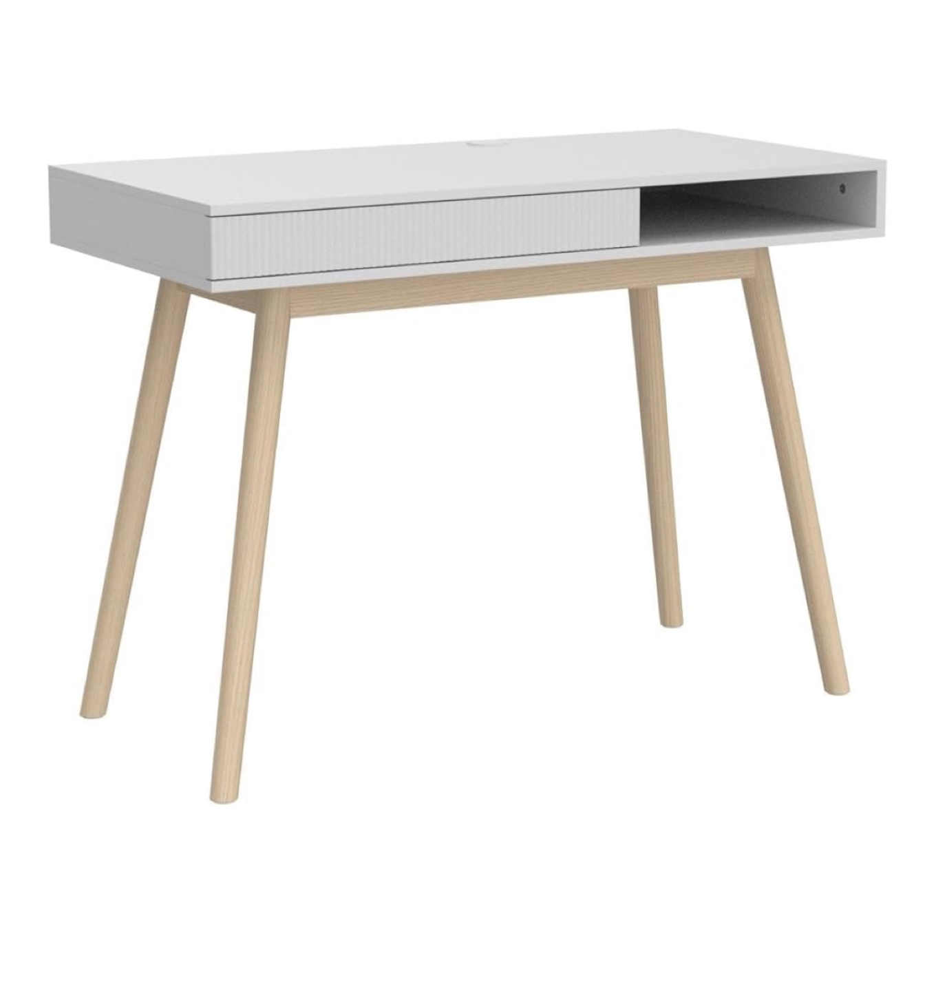 White Computer Desk with Wooden Legs - photo 2