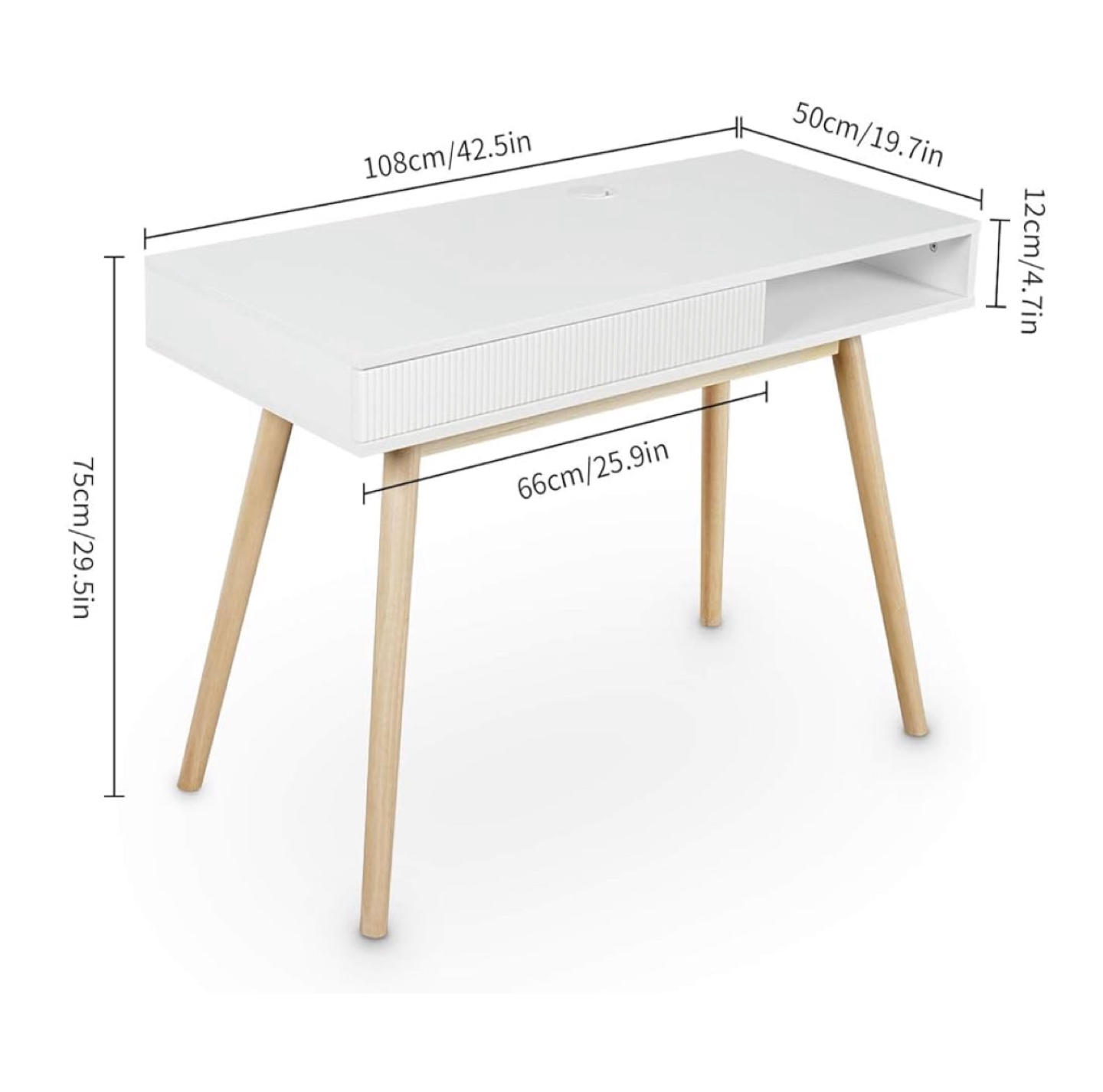 White Computer Desk with Wooden Legs - photo 3