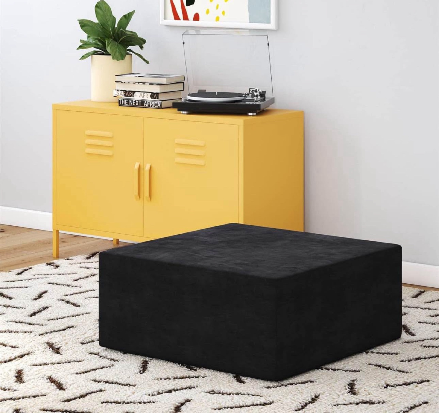 Black Velvet Ottoman Cube