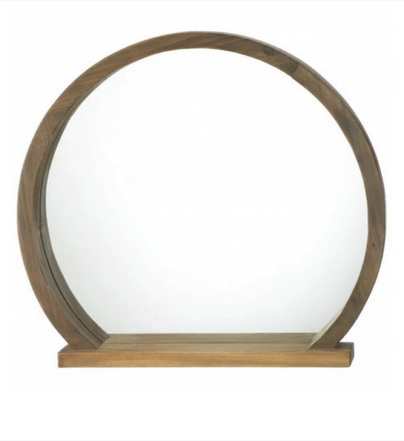 Wooden Round Mirror with Shelf