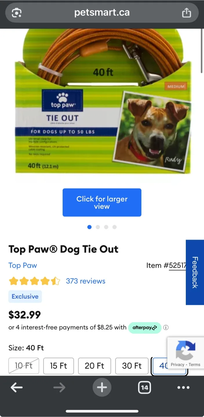 Top Paw 40ft Tie-Out Cable for Dogs up to 50lbs thumbnail