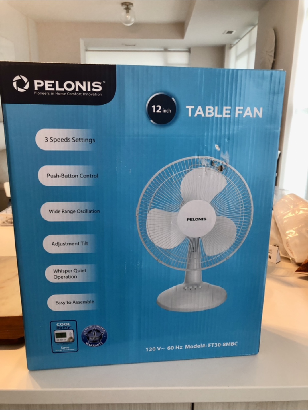 Pelonis 12-inch Table Fan - FT30-8MBC