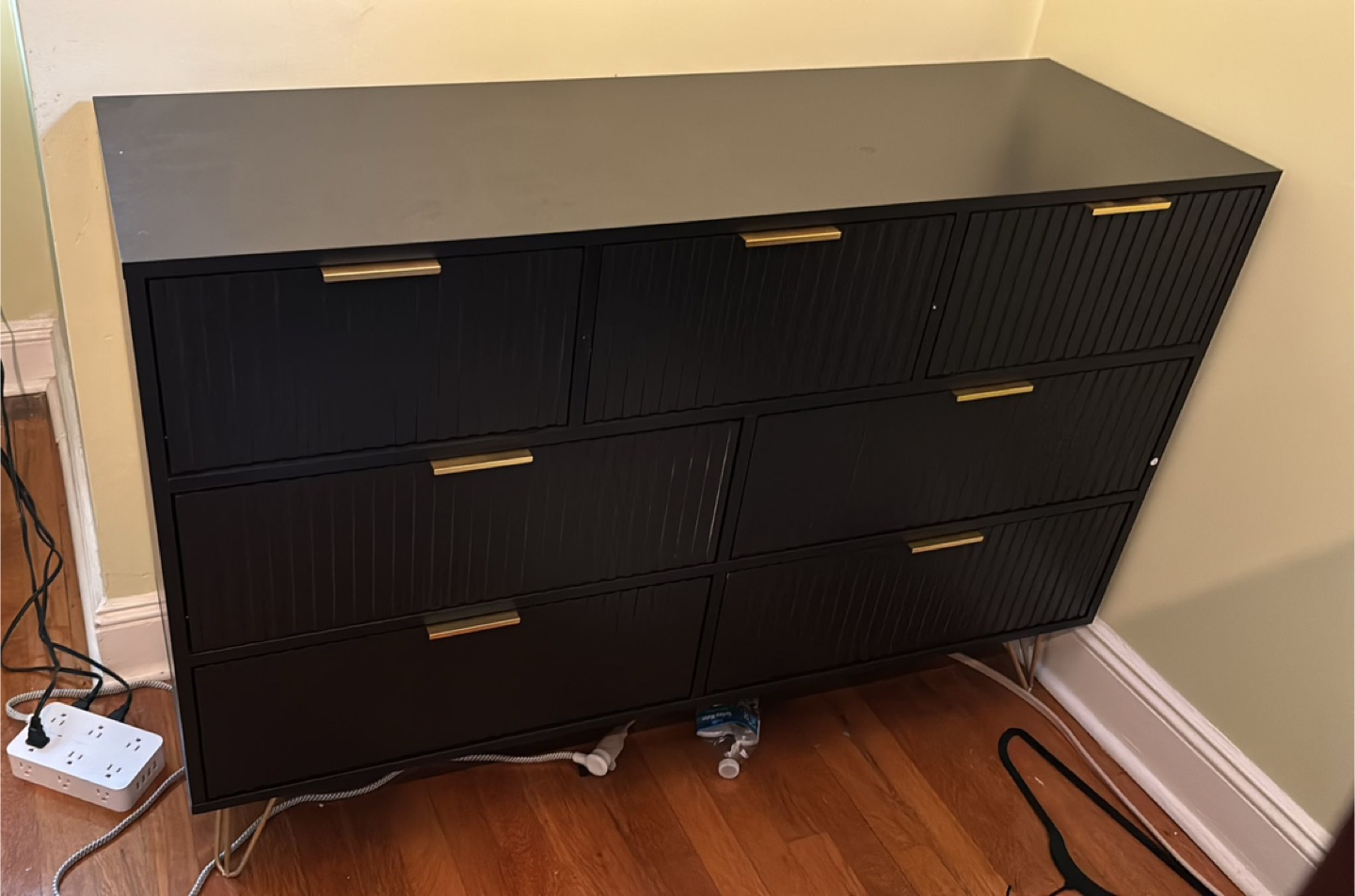 Black 6-Drawer Dresser with Gold Handles