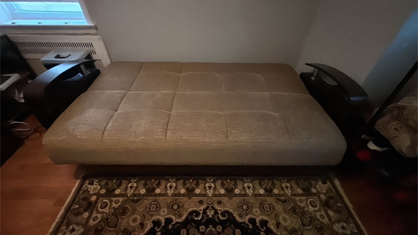 Beige Sofa Bed with Dark Wood Accents - photo 2