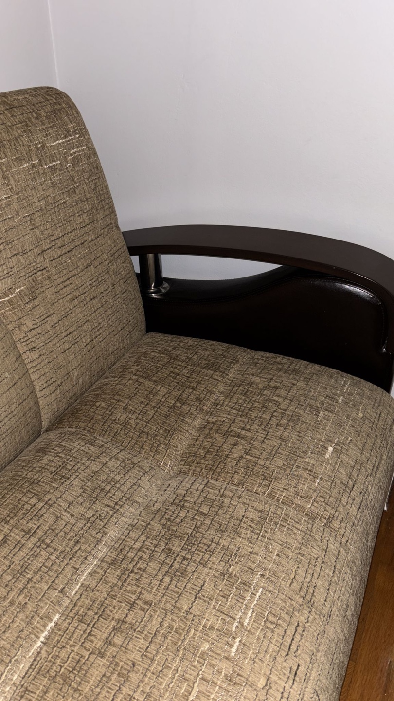 Beige Sofa Bed with Dark Wood Accents - photo 3