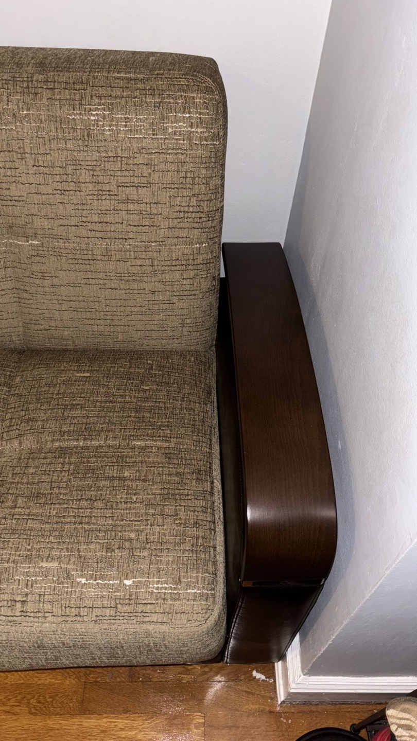 Beige Sofa Bed with Dark Wood Accents - photo 4