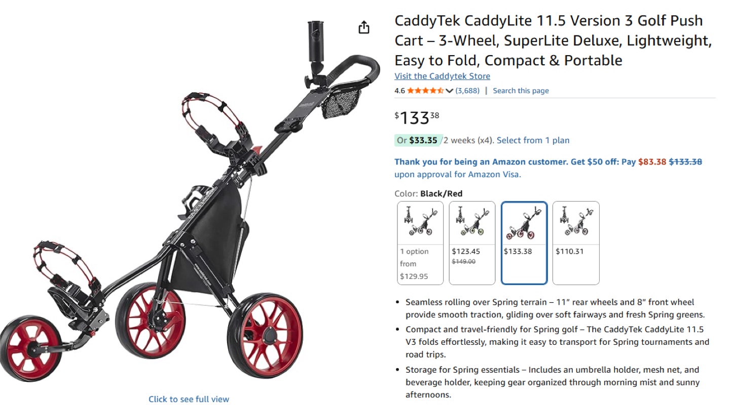 CaddyTek CaddyLite 11.5 Version 3 Golf Push Cart