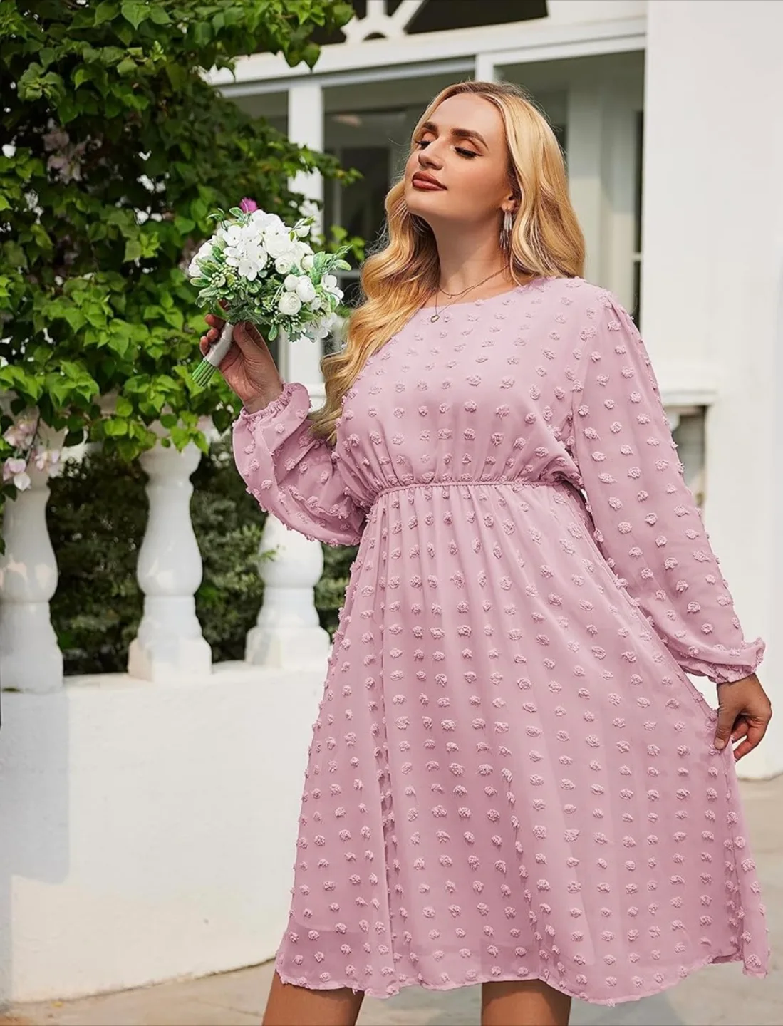 Women's mauve Swiss dot midi dress thumbnail