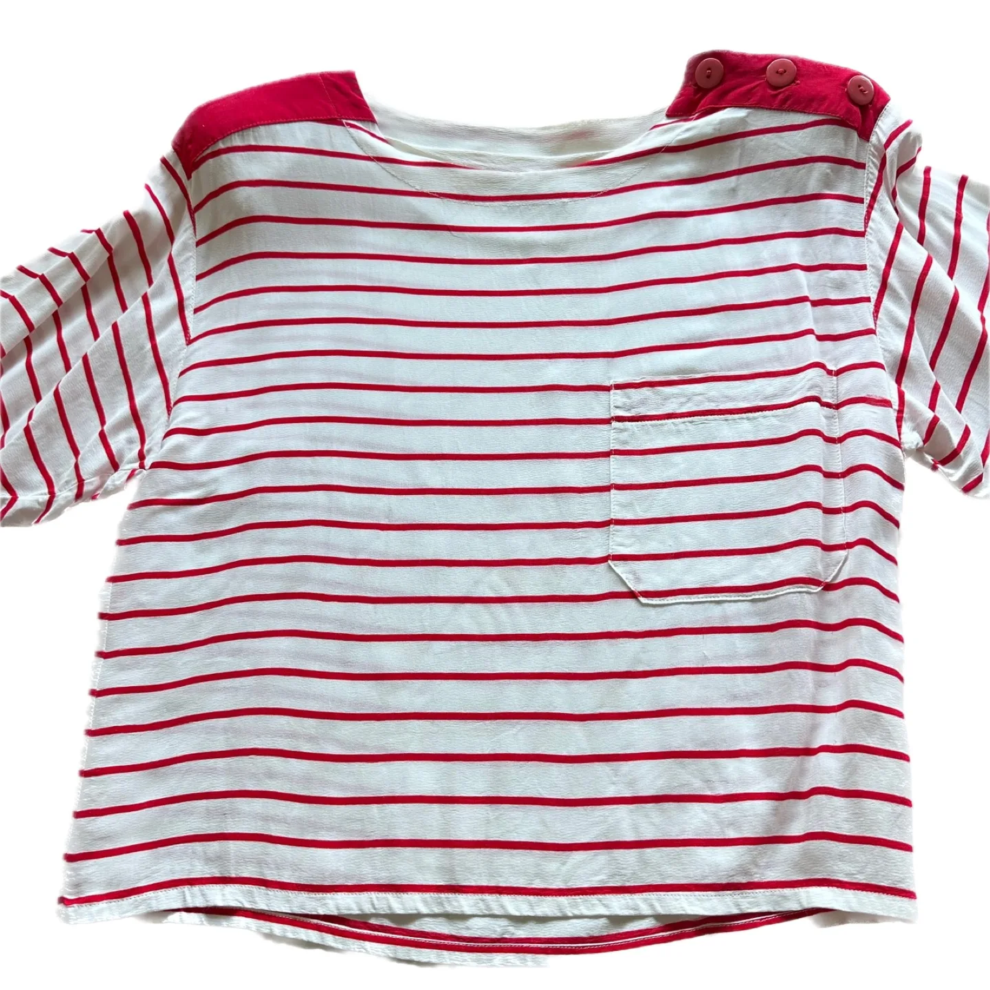 Vintage White Striped Blouse Red Midi Pleated Skirt Size 6 image indicator(3)