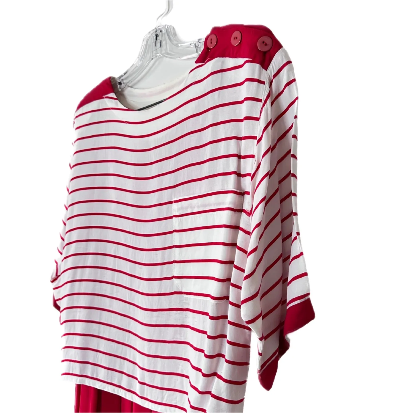 Vintage White Striped Blouse Red Midi Pleated Skirt Size 6 image indicator(5)