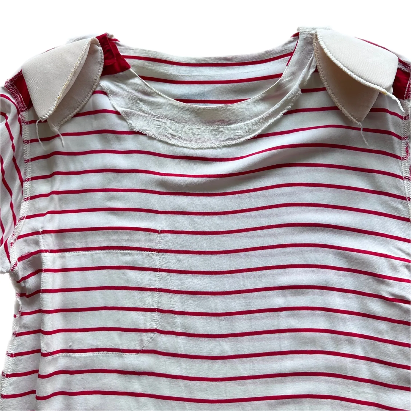 Vintage White Striped Blouse Red Midi Pleated Skirt Size 6 image indicator(6)