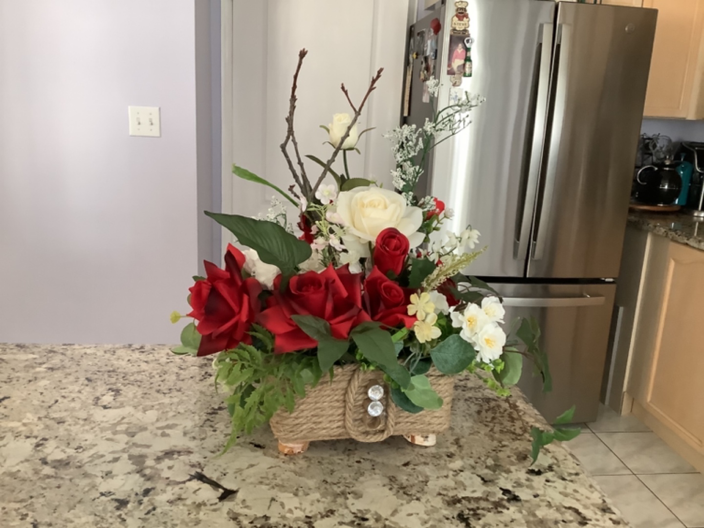 Artificial Flower Arrangement in Rope Basket