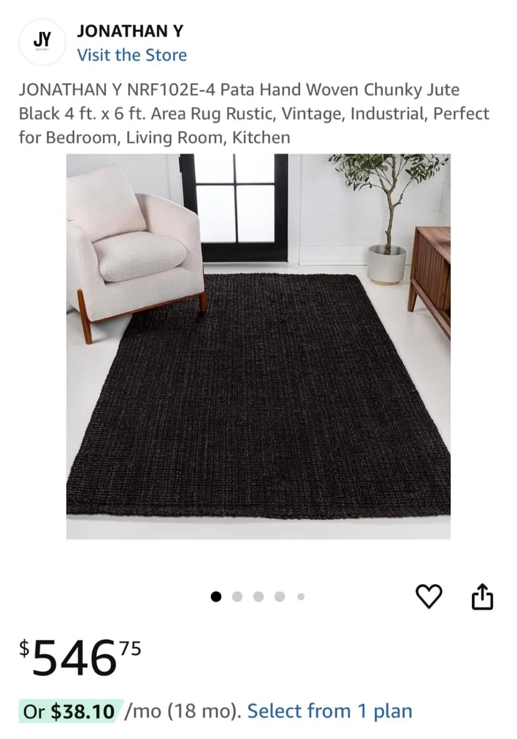 Jonathan Y Pata Hand Woven Chunky Jute Area Rug - Black image indicator(8)