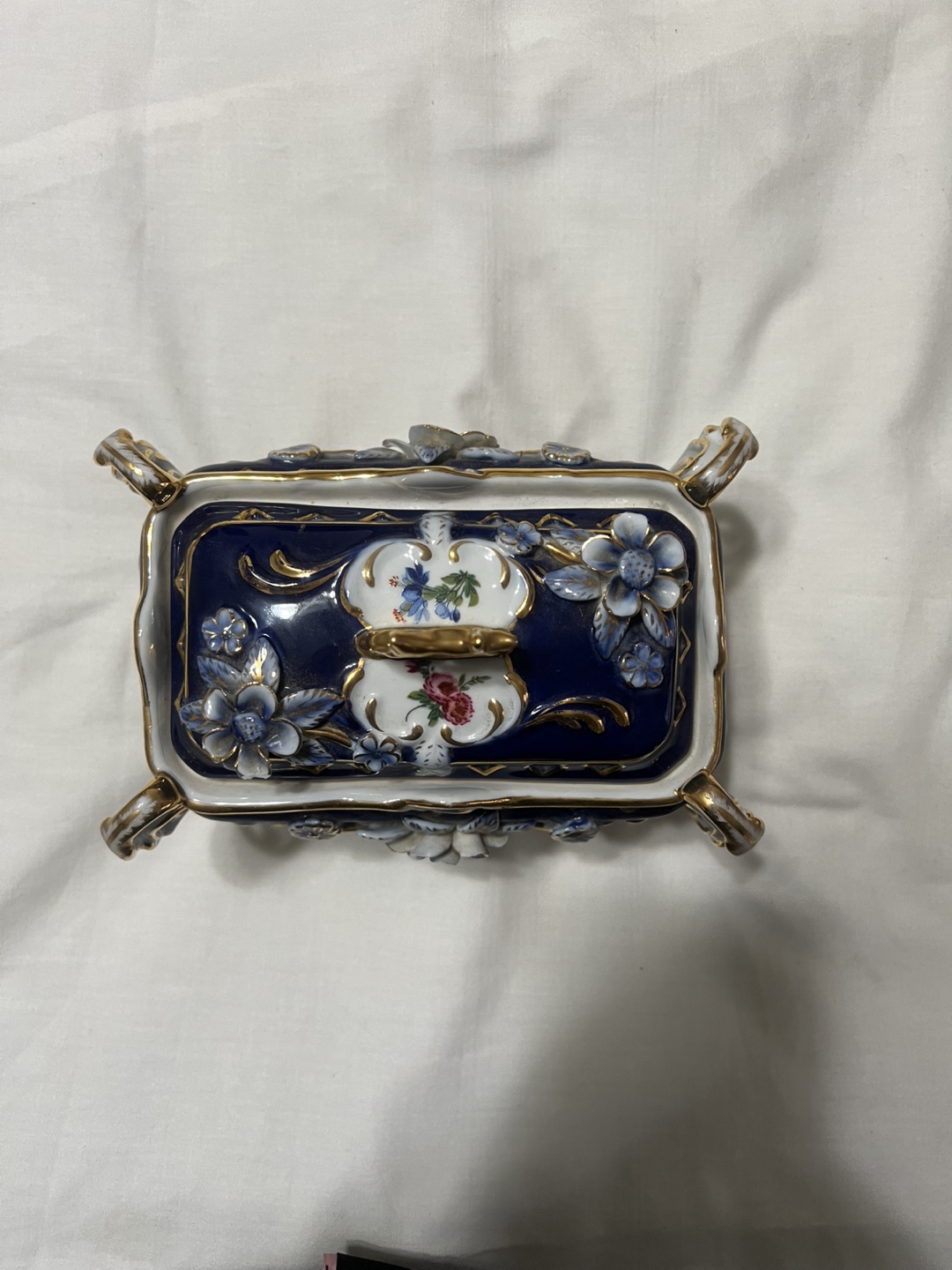 Vintage Porcelain Trinket Box with Floral Design