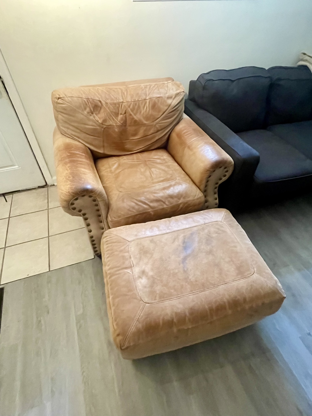 Leather Chair and Ottoman Set