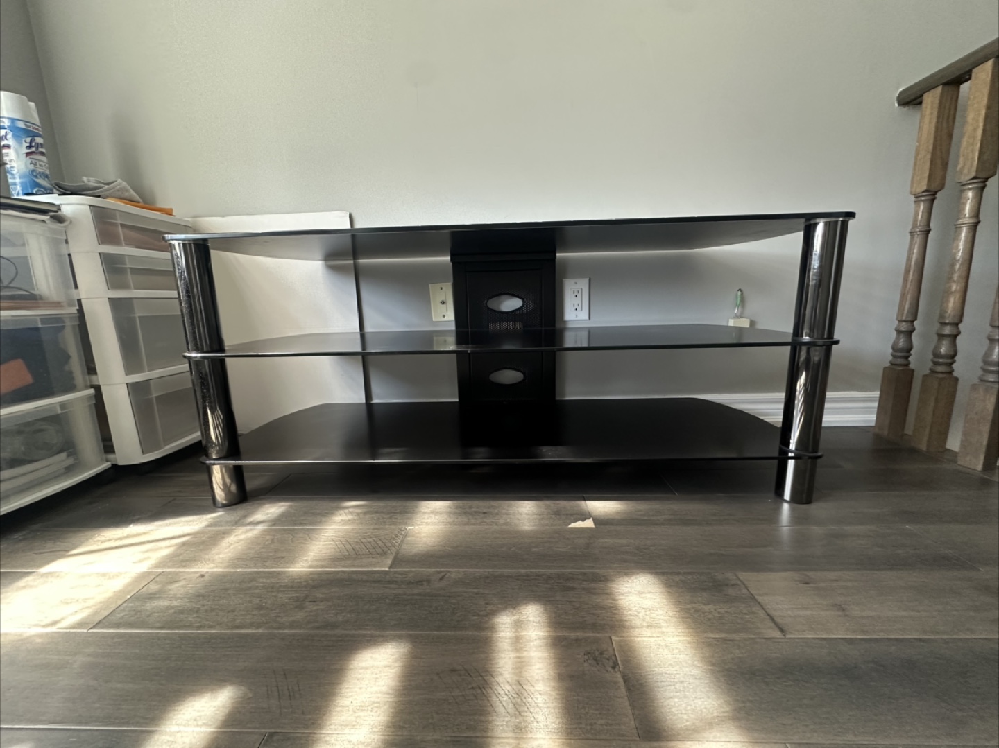 Black Glass TV Stand with Metal Legs - photo 2
