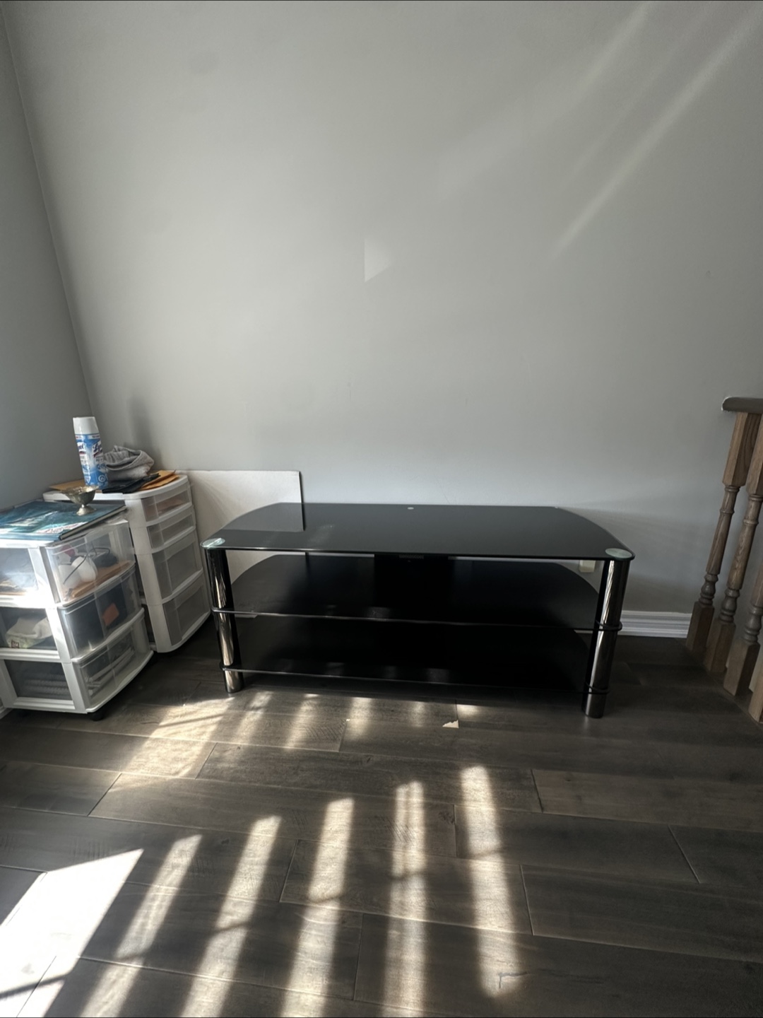 Black Glass TV Stand with Metal Legs
