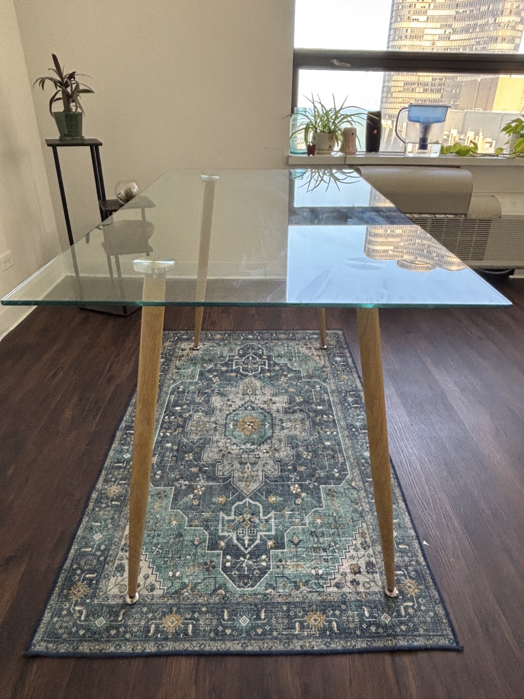 Glass Dining Table with Four Grey Chairs - photo 2