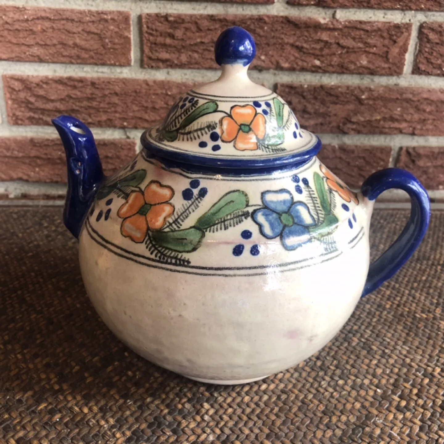 Vintage Puebla Mexico Hand-painted Teapot thumbnail