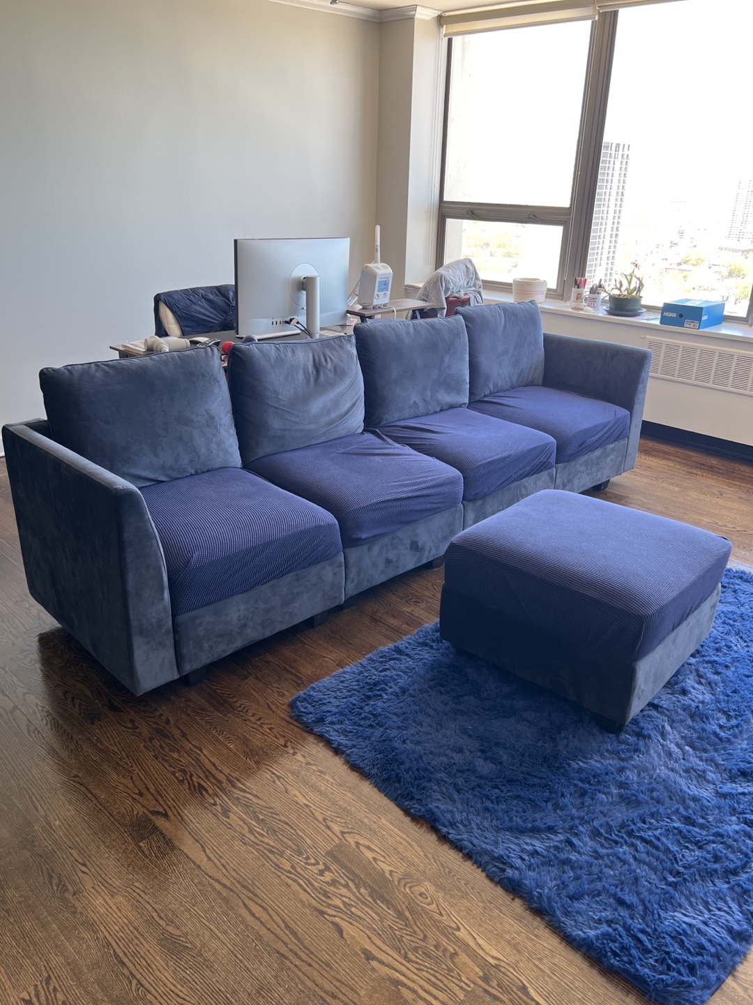 Navy Blue HONBAY Modular Sectional Sofa with Ottoman - photo 3
