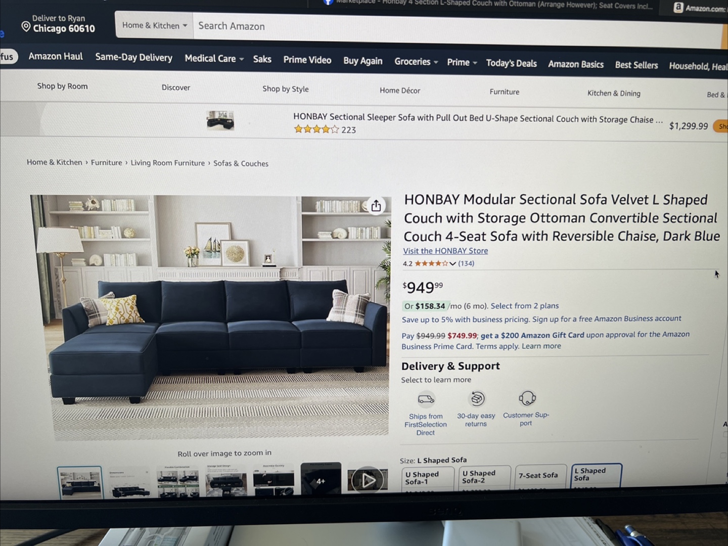 Navy Blue HONBAY Modular Sectional Sofa with Ottoman - photo 4