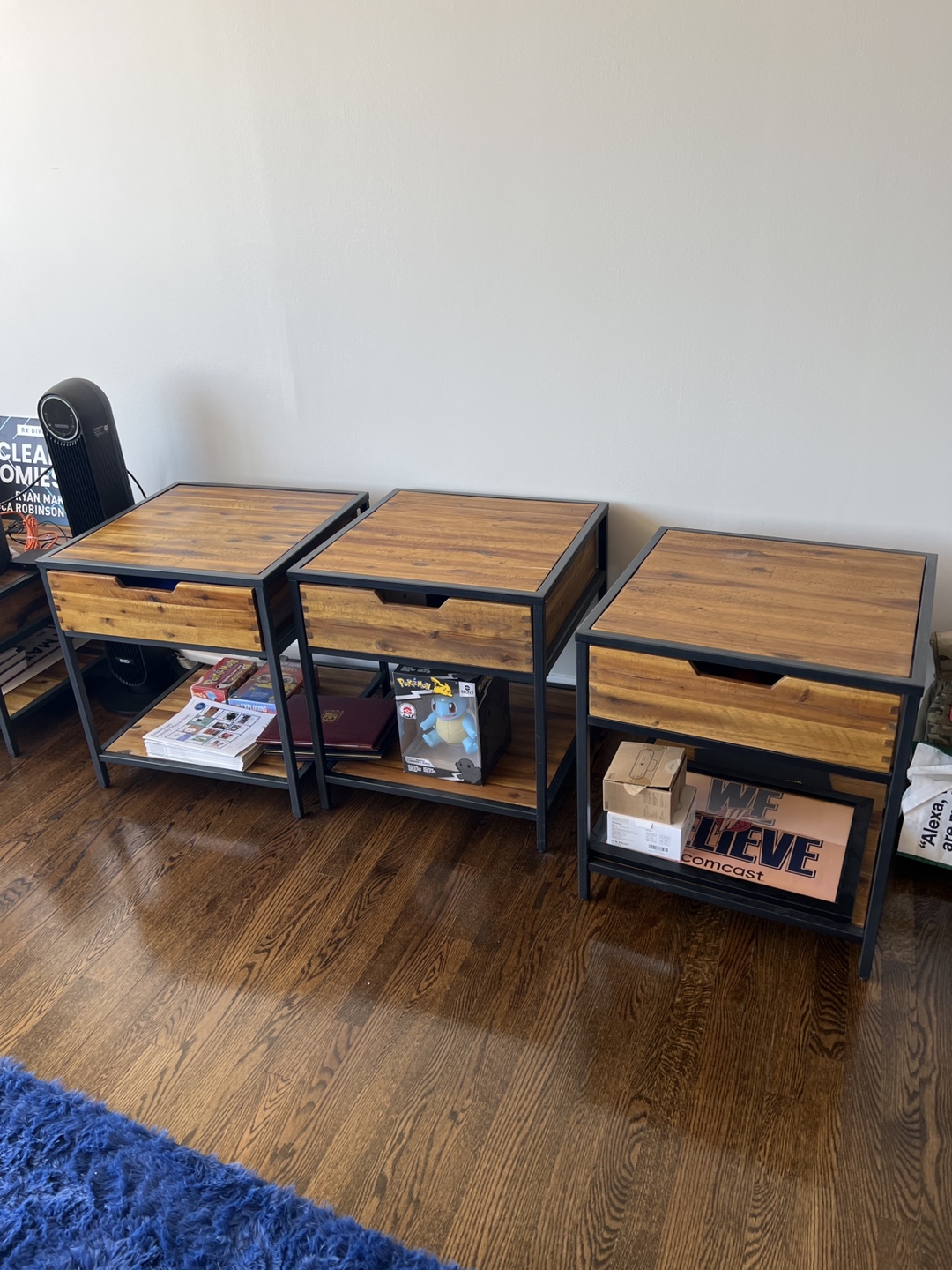 Three Industrial-Style Nightstands with Drawers
