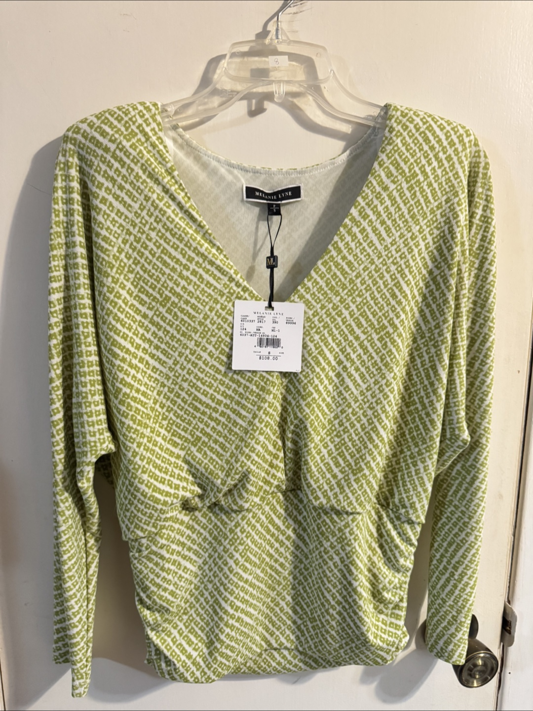Melanie Lyne Green and White Patterned Blouse, Size Small
