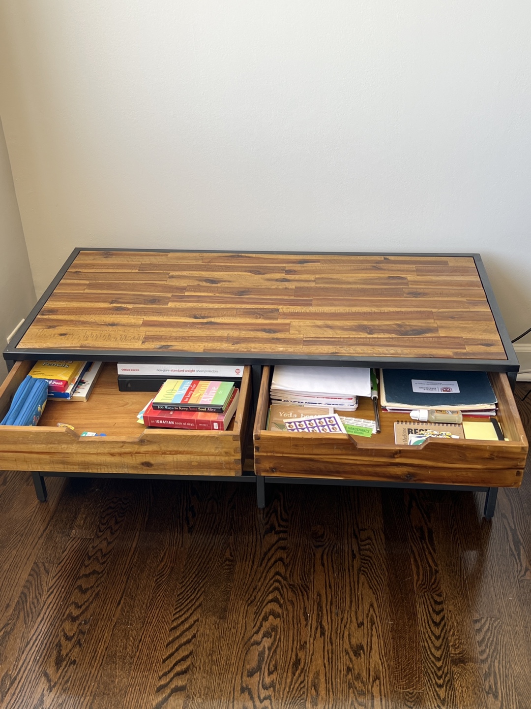 Industrial Farmhouse Coffee Table with Two Drawers and Shelf - photo 3