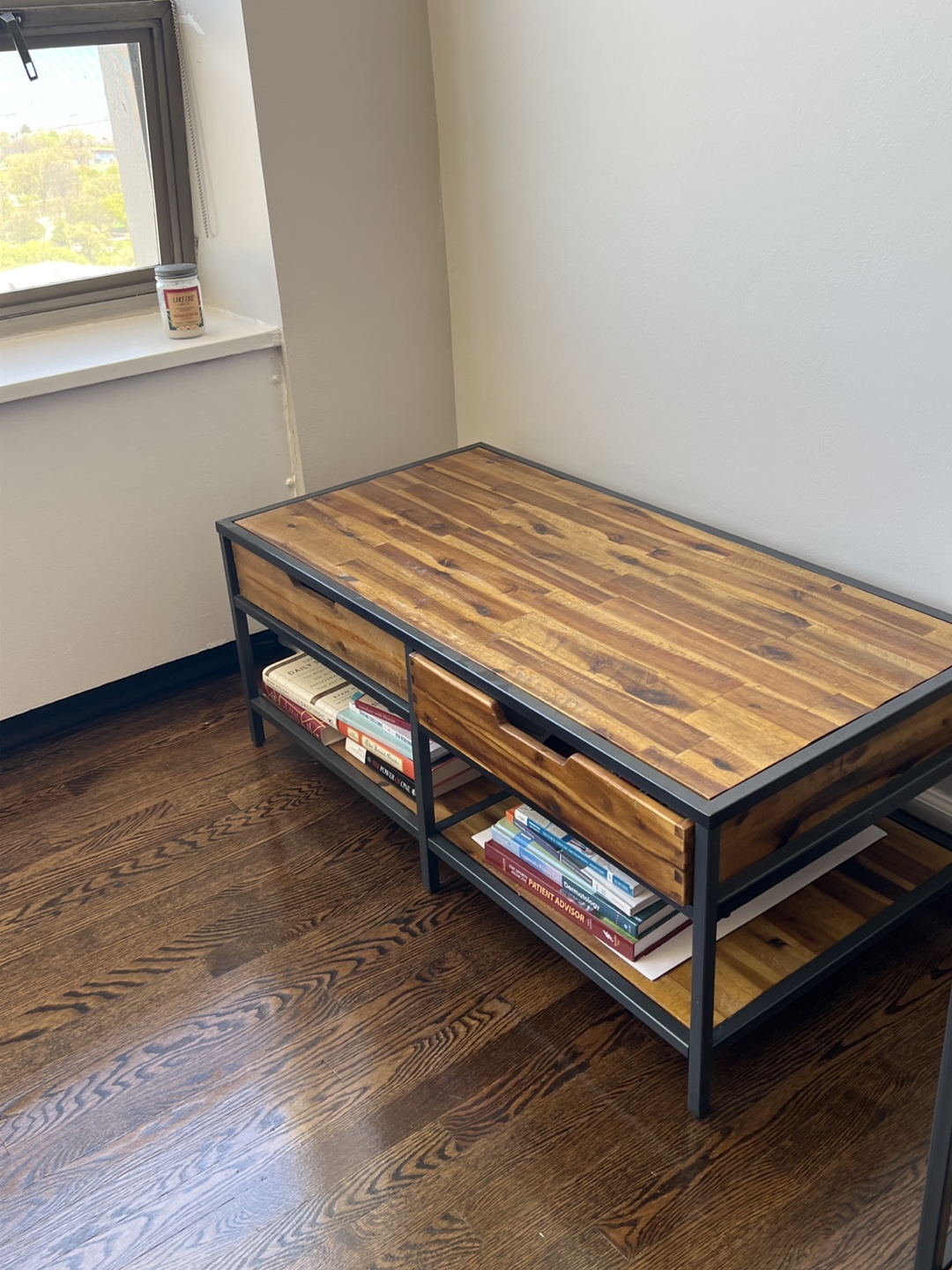 Industrial Farmhouse Coffee Table with Two Drawers and Shelf - photo 2