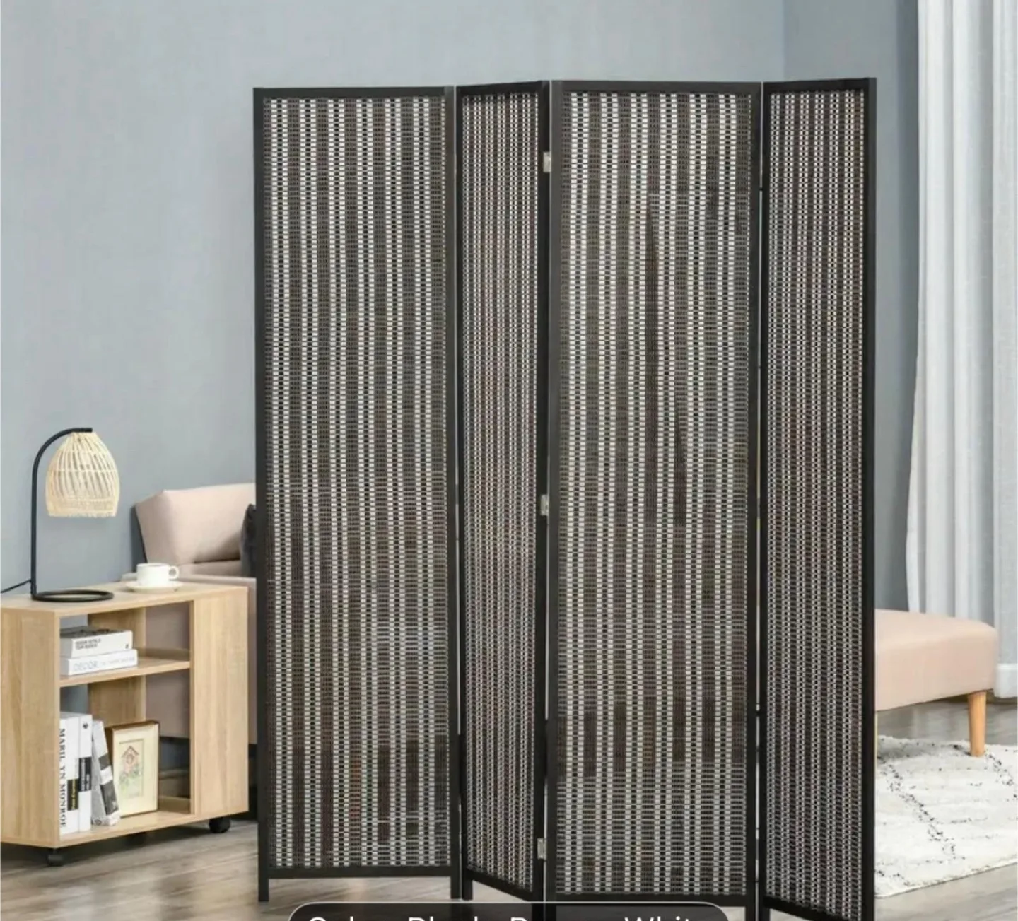 Four-Panel Room Divider - Black and White Woven Design thumbnail