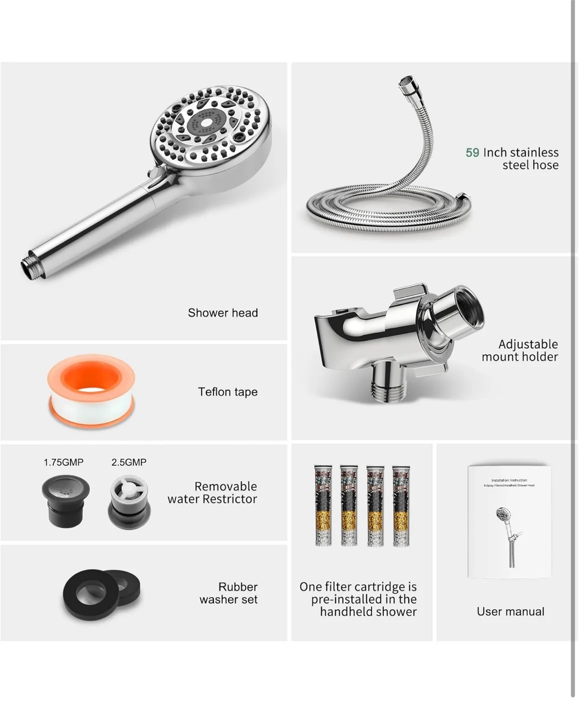 Shower head with 4 extra filters image indicator(8)