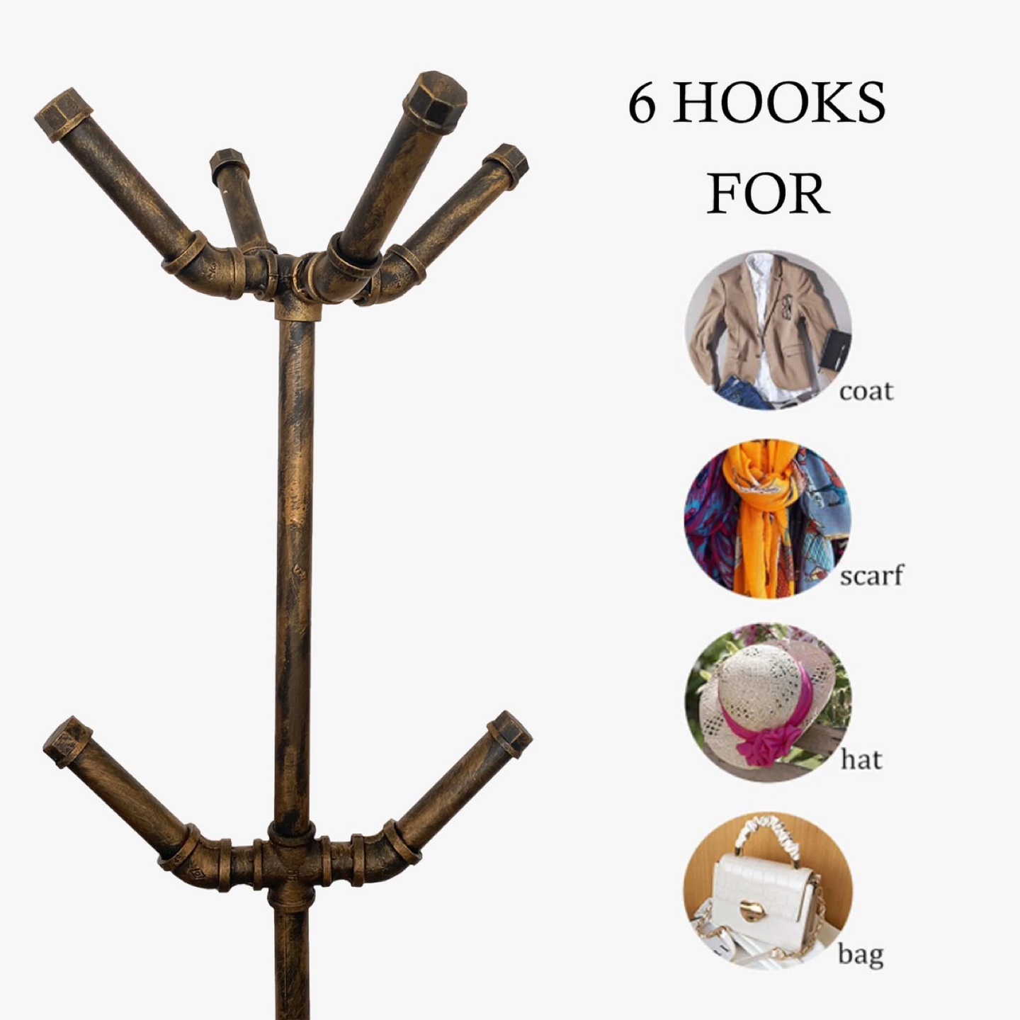 New Industrial Coat Rack, Metal Pipe Freestanding with 6 Hooks - photo 4