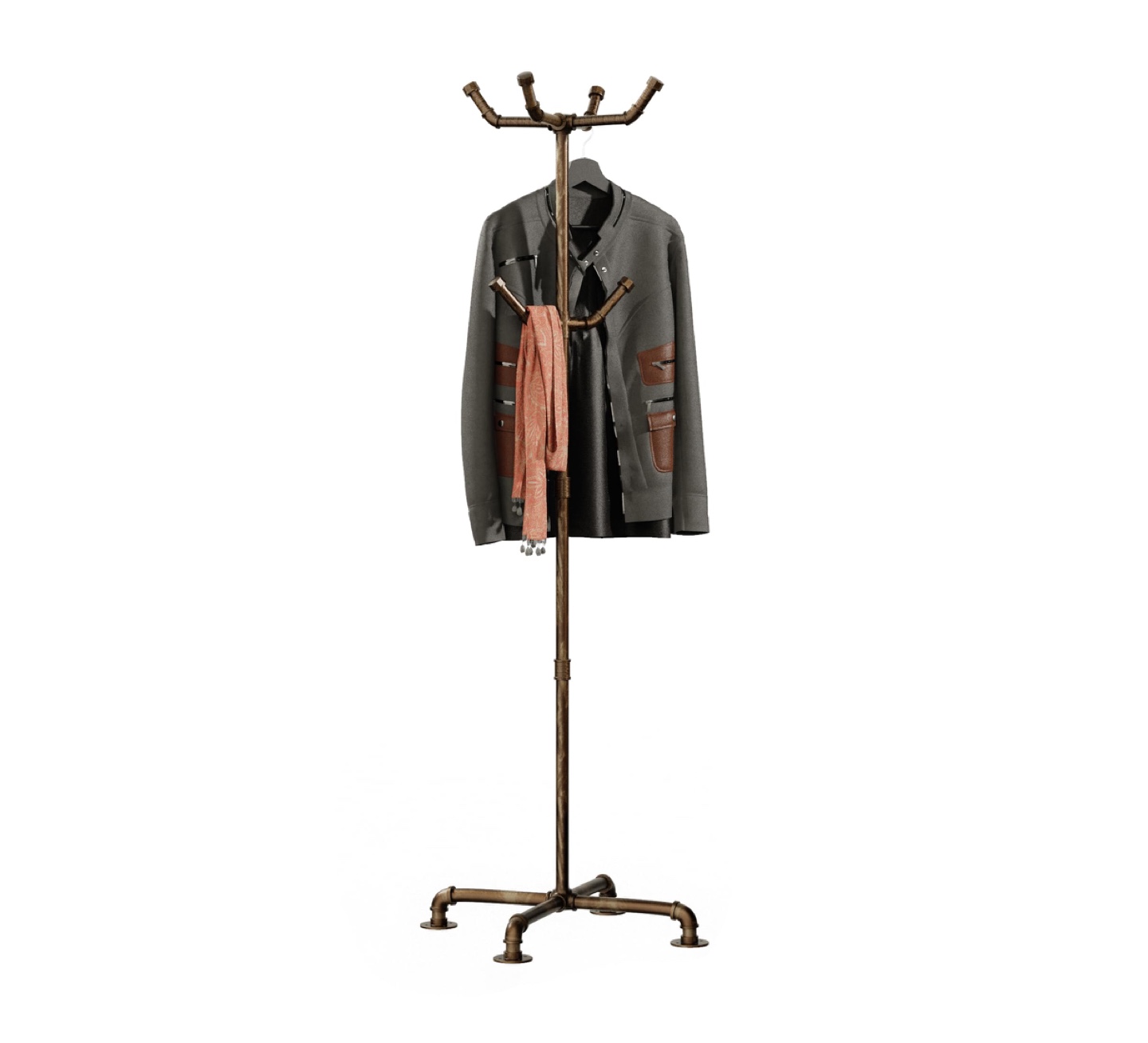 New Industrial Coat Rack, Metal Pipe Freestanding with 6 Hooks