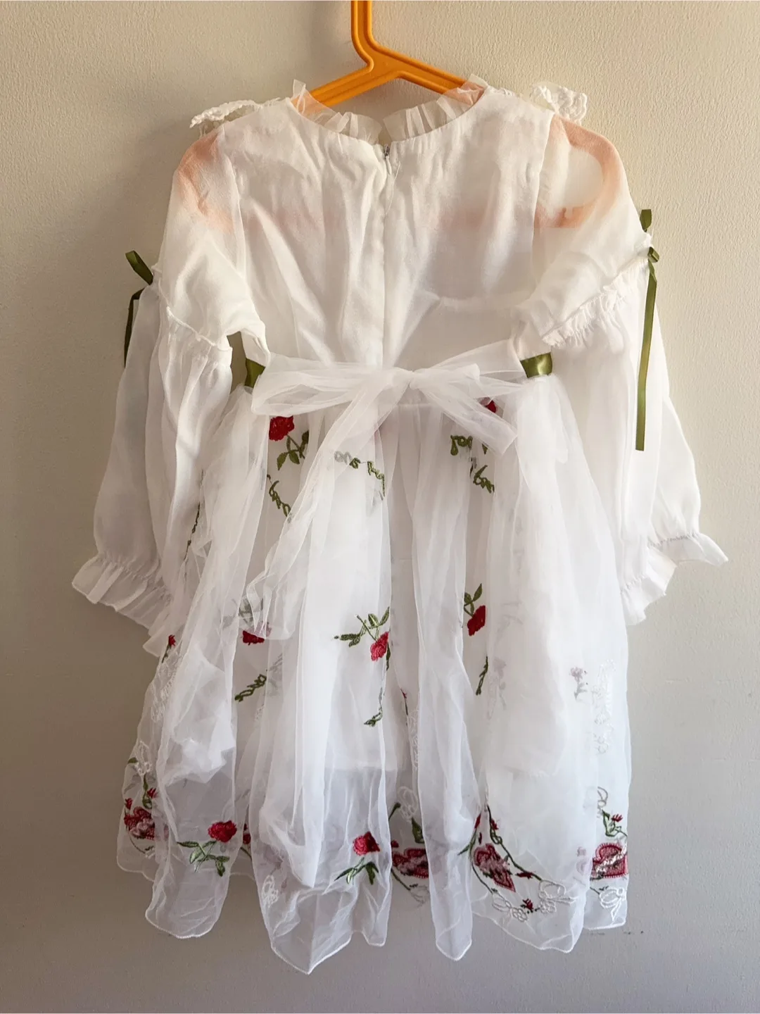 4-5T Baby Girl's White Dress with Rose Embroidery image indicator(4)