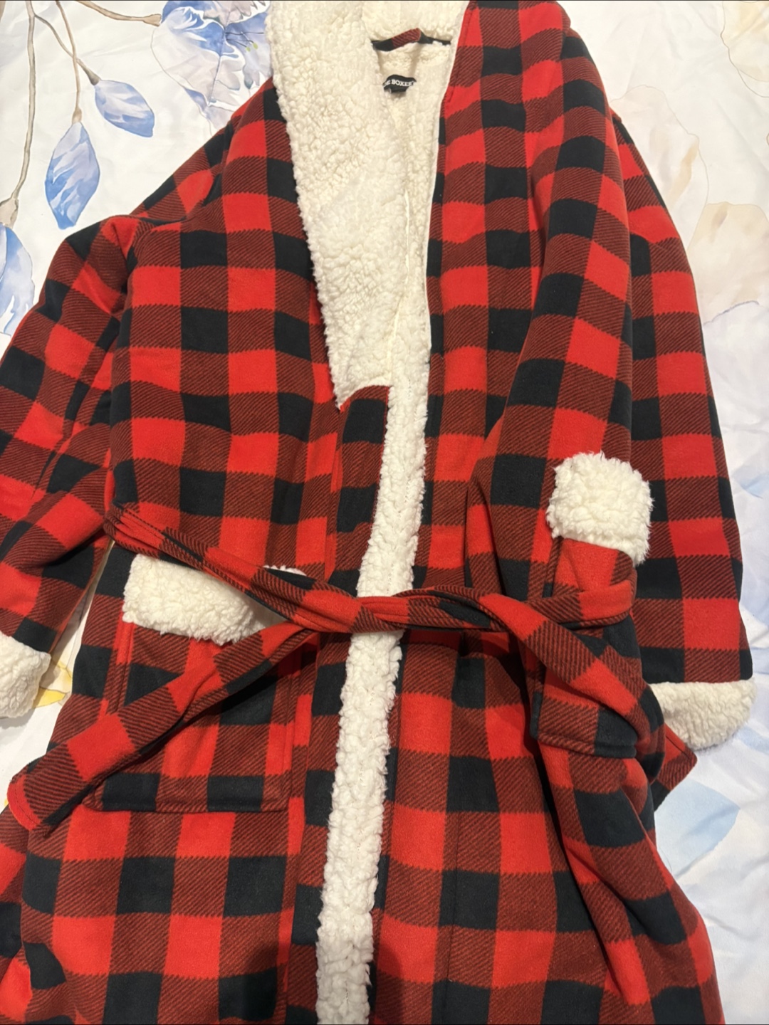 Joe Boxer Red & Black Buffalo Plaid Sherpa Robe - Size XL