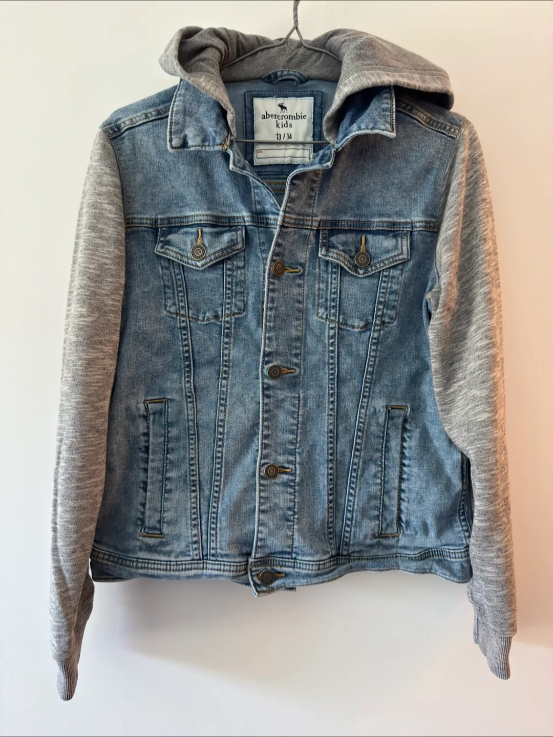 Abercrombie Kids Denim Jacket with Hoodie - Size 13/14 thumbnail