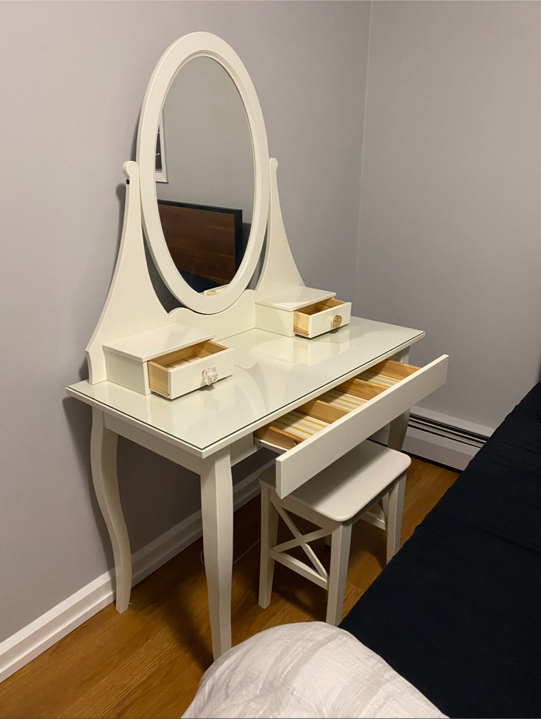 White Vanity Set with Mirror and Stool