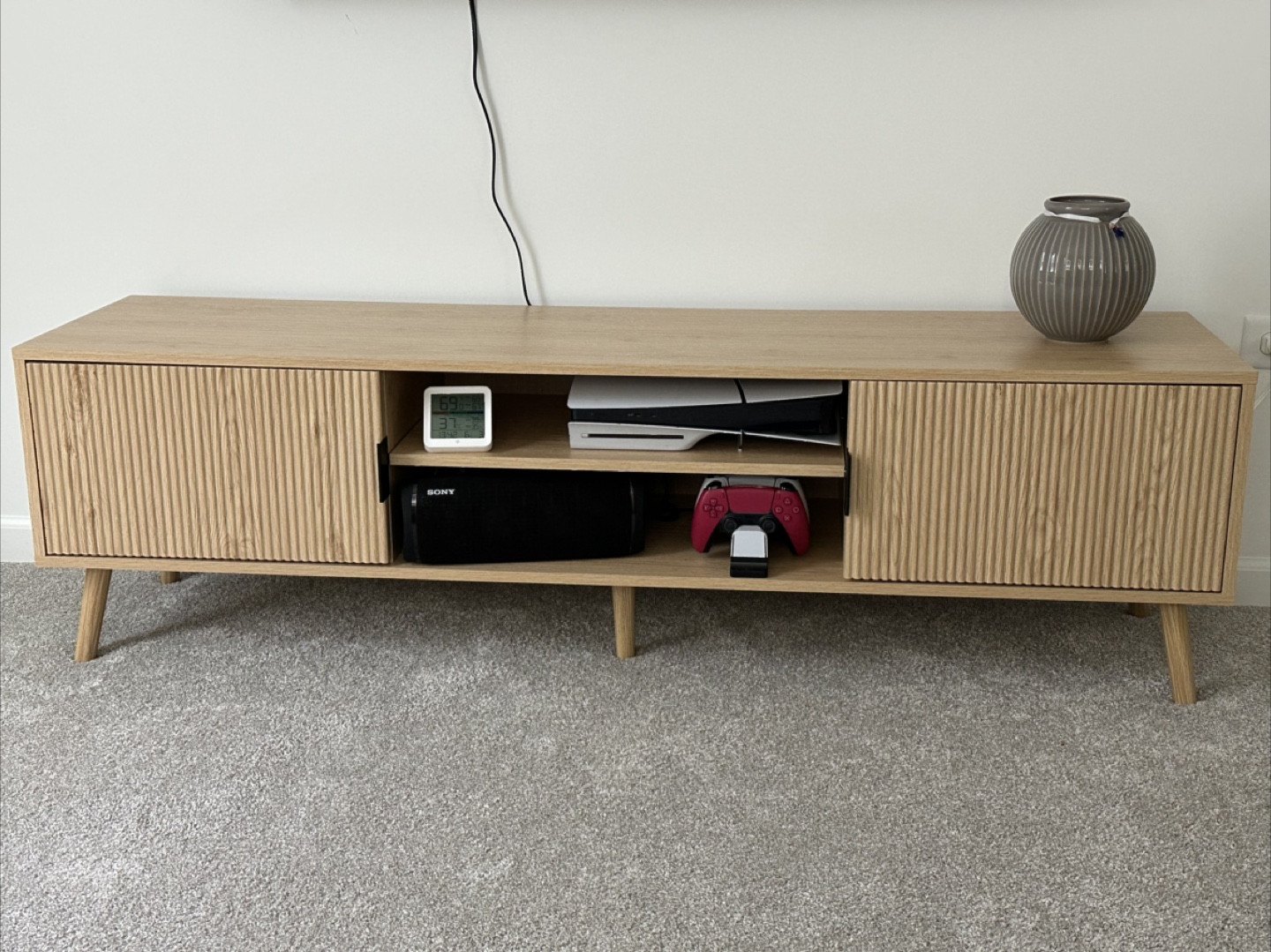 Mid-Century Modern TV Stand with Fluted Doors