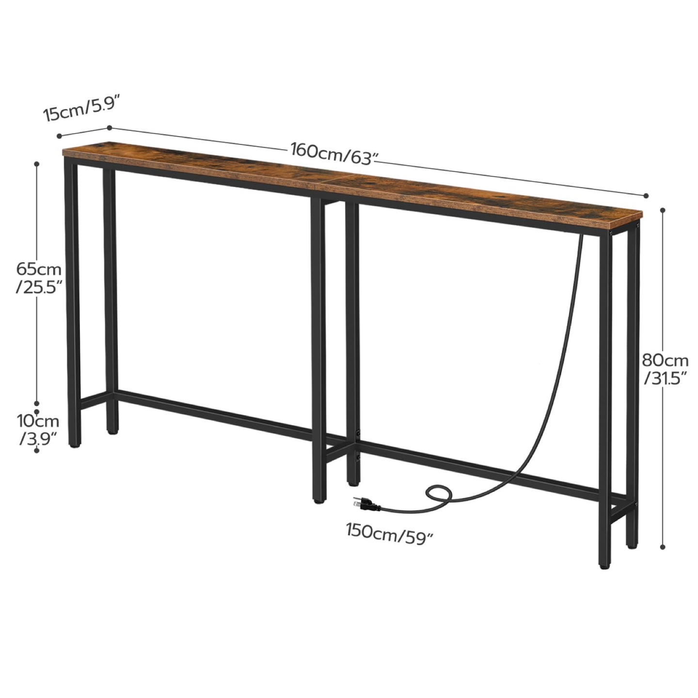 New HOOBRO 160 cm Skinny Console Table with Charging Station - photo 3