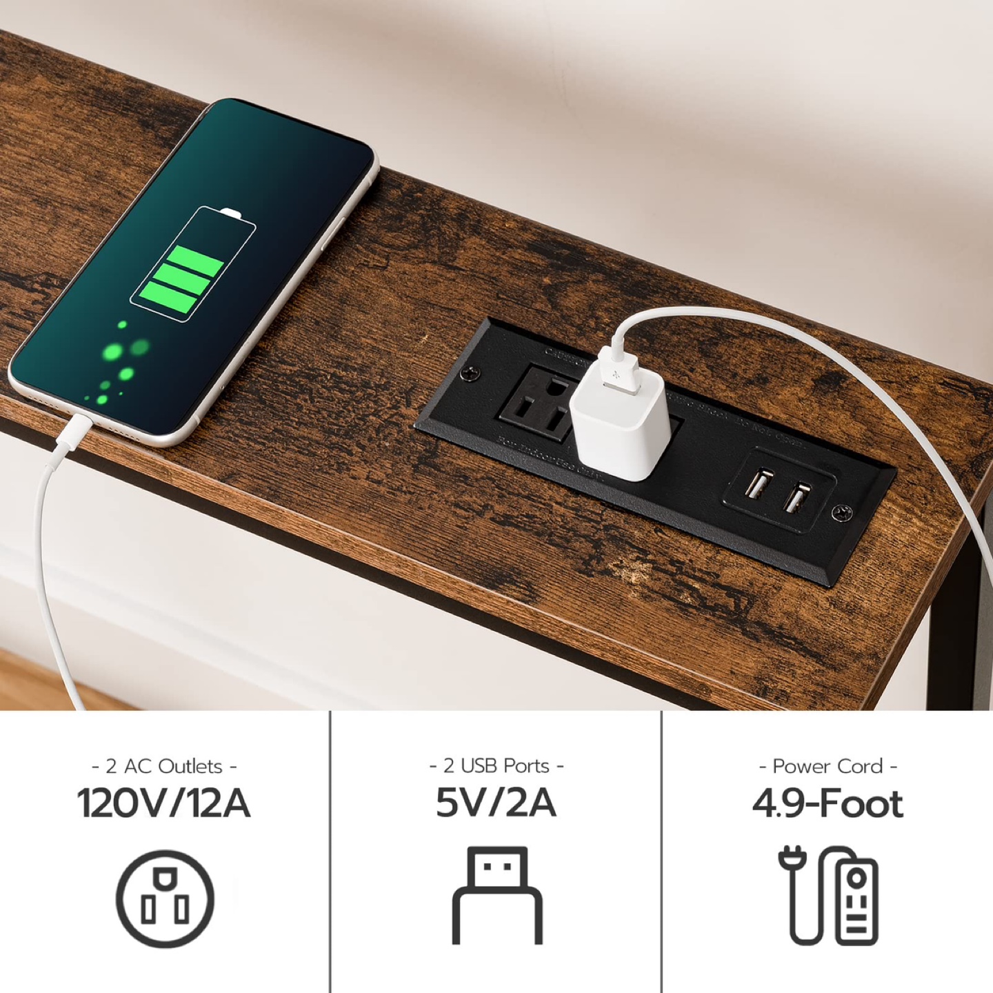 New HOOBRO 160 cm Skinny Console Table with Charging Station - photo 5