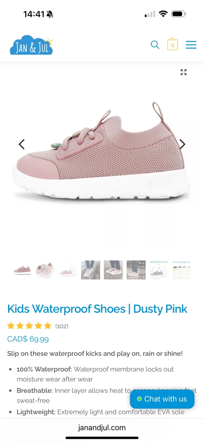 Jan & Jul Kids Waterproof Shoes - Dusty Pink - Size US 9 thumbnail