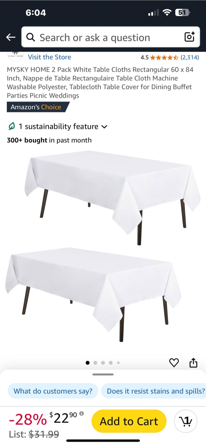 2 Pack White Rectangular table cloth- 54x96 inches