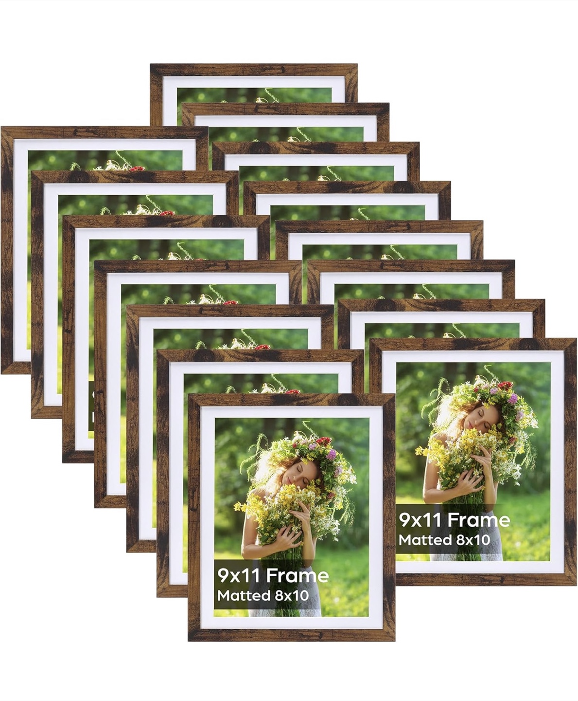 10 Pack Brown Picture Frames, 9x11 with Mat for 8x10 Photos