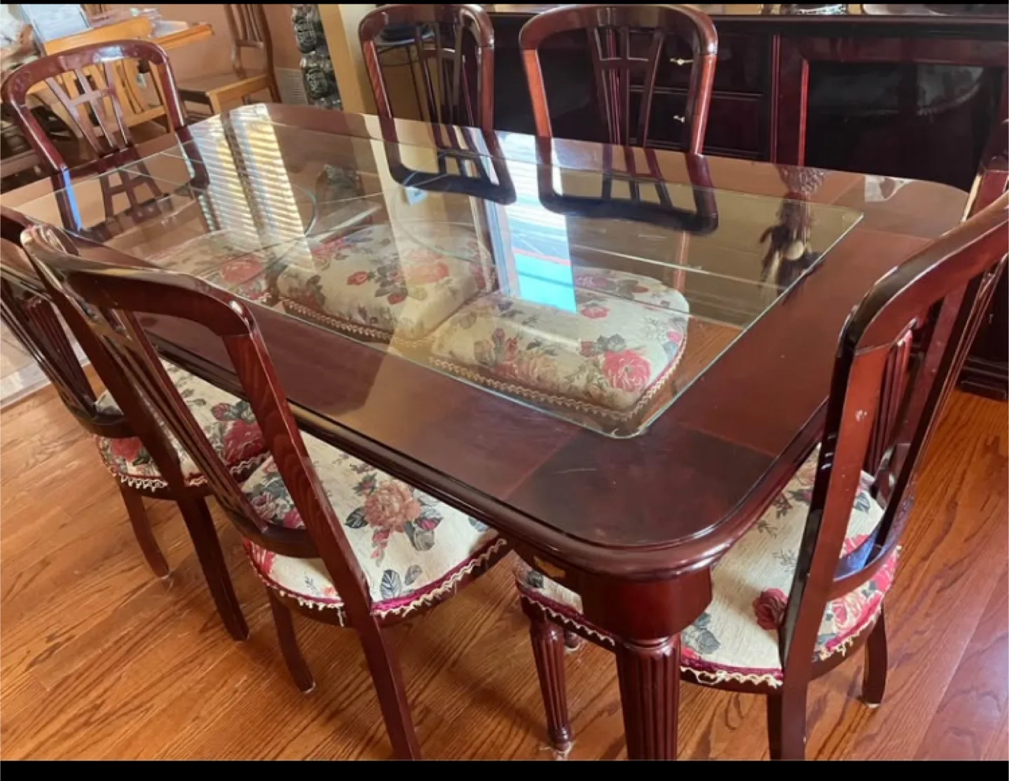 Italian Dark Wood Dining Set - Table, Buffet, and China Cabinet image indicator(3)