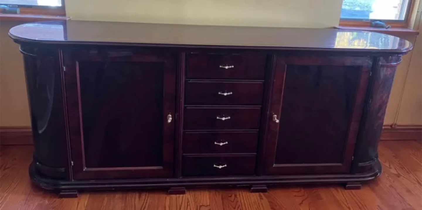 Italian Dark Wood Dining Set - Table, Buffet, and China Cabinet image indicator(5)