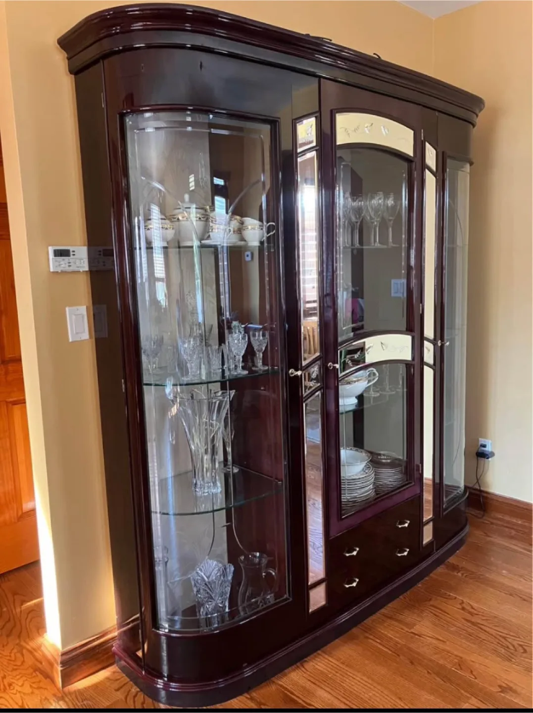 Italian Dark Wood Dining Set - Table, Buffet, and China Cabinet image indicator(2)